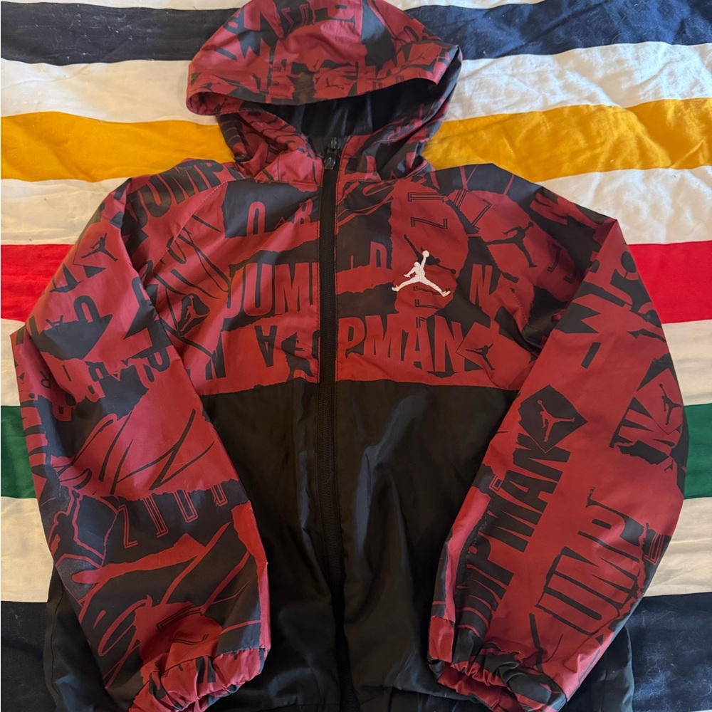 Jordan Kids Red and Black Graphic Windbreaker